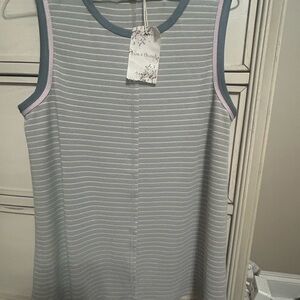 Hem & Thread Gray Striped Tank with Pink Trim